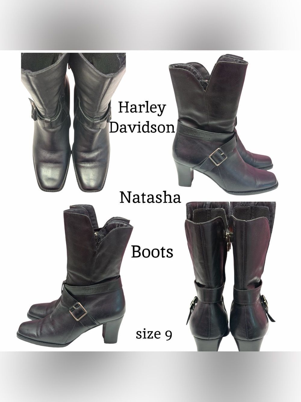 RETIRED EUC HARLEY DAVIDSON NATASHA MOTORCYCLE SILHOUETTE CHUNKY HEEL SIZE 9